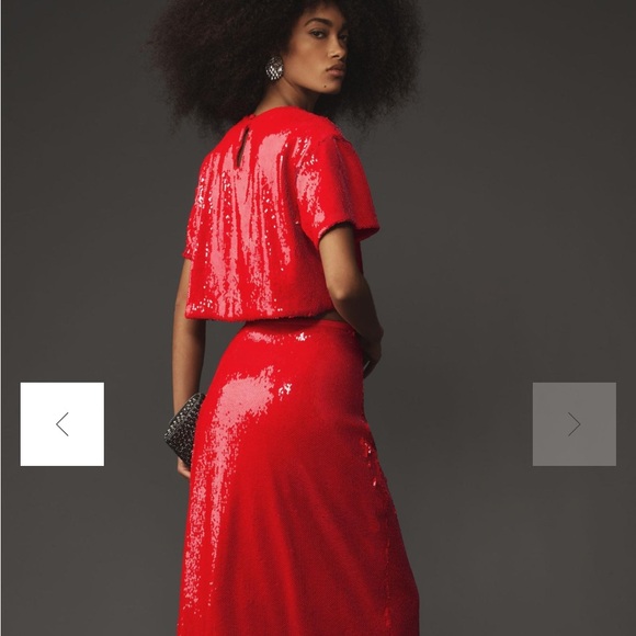 Red Sequin Wrap Midi Skirt - Picture 2 of 7